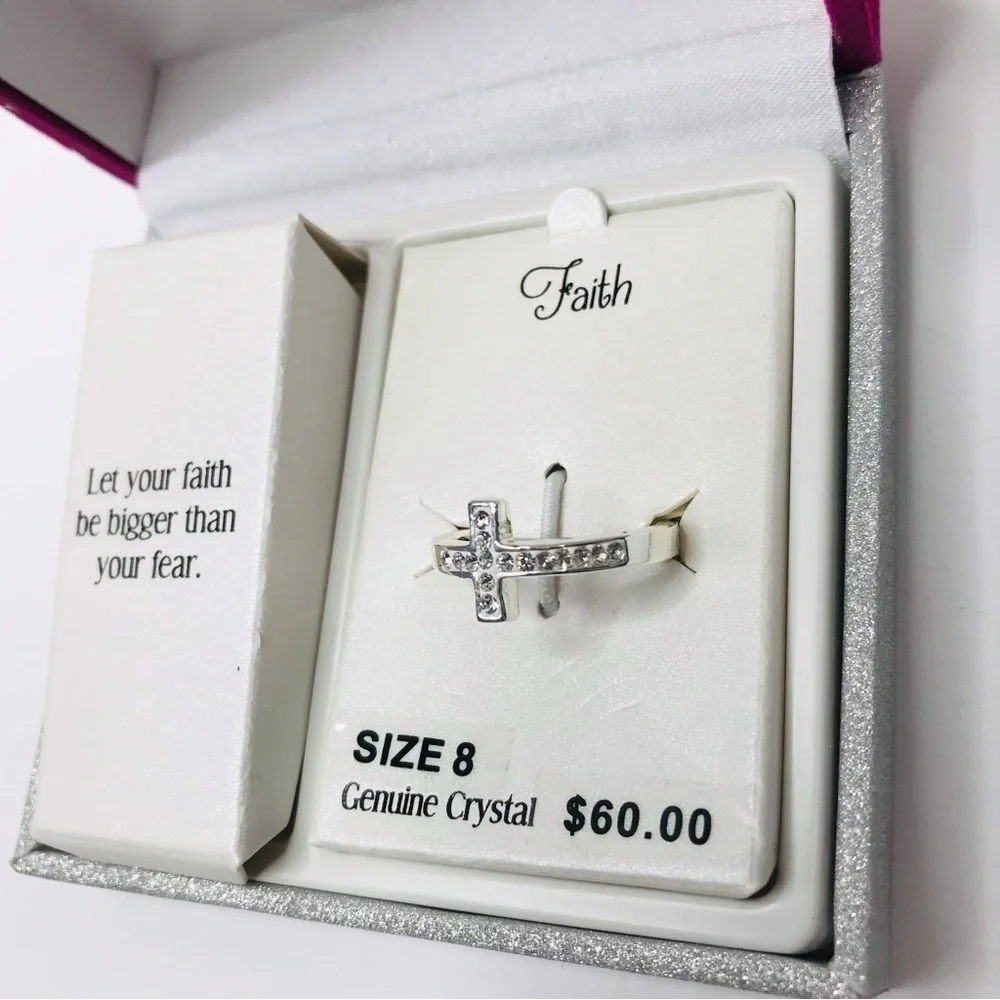 SILVER EXPRESSIONS Silver Faith Crystal Ring Size 8